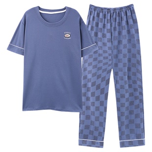 夏季短袖大码睡衣套装长裤男士家居服薄款夏天韩版可外穿休闲运动