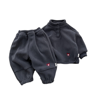 男童冬款奥粒绒运动服套装男宝宝加绒保暖卫衣婴儿洋气加厚束脚裤