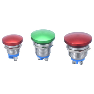 蘑菇头金属按钮开关点动自锁复位防溅水两螺丝脚插脚16 19 22mm