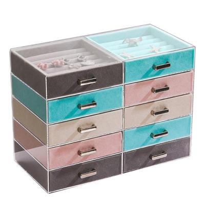 亚克力首饰盒绒布抽屉戒指收纳盒