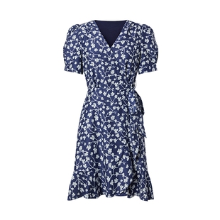 摩萨克夏款雪纺荷叶边法式田园风碎花围裹茶歇短款连衣裙女