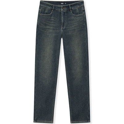 森马显瘦加绒做旧直筒牛仔裤女