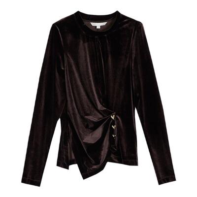 墨蒂珂长袖不规则摆丝绒上衣