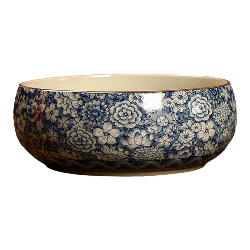 青花汝窑茶洗大号陶瓷功夫茶具