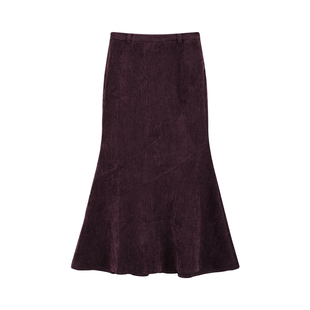 MULVAN【现货7折】步履生漪 单面绒中长款鱼尾半身裙女气质包臀裙