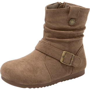 FVM女童靴子儿童马丁靴2025新款秋冬季宝宝中筒女孩堆堆皮靴勃肯