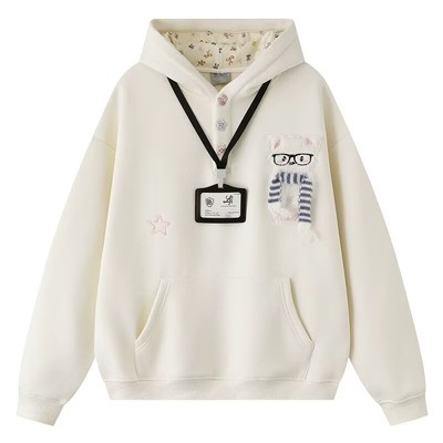 甜美可爱毛绒小狗花卉连帽卫衣女