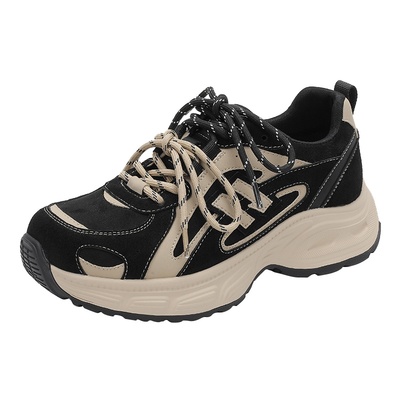 达芙妮黑色网面增高厚底老爹鞋女