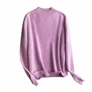 羊毛羊绒针织衫女秋2025新款无缝一体软糯拉绒保暖宽松半高领毛衣