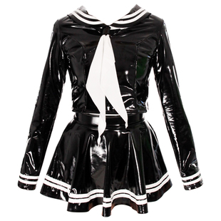 Ftshist 光泽乳胶漆皮弹力超短JK裙日本学院风校服长袖水手服套装