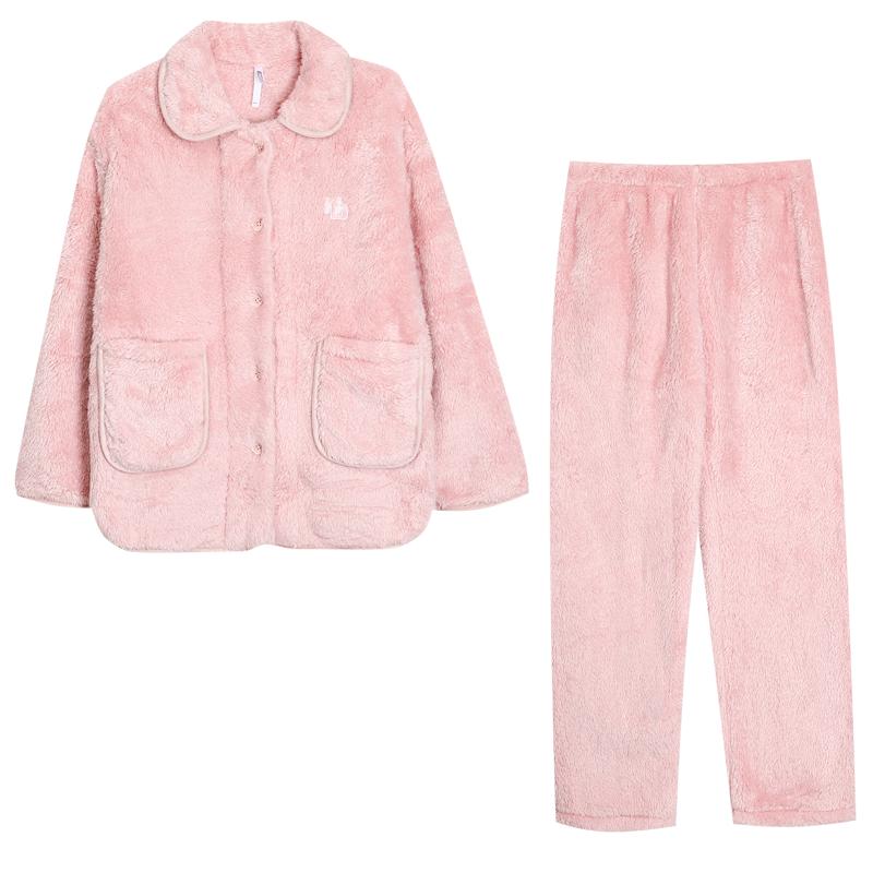 红豆加绒加厚牛奶绒保暖开衫翻领可外穿女士居家服休闲可外穿秋冬