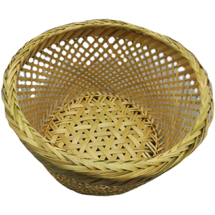 竹篮编织篮竹白镂空矮脚青丝篮半竹青圆形水果篮面包馒头筐中小号