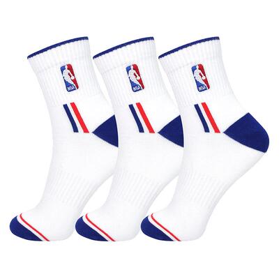 nba中筒运动袜白色刺绣棉篮球袜