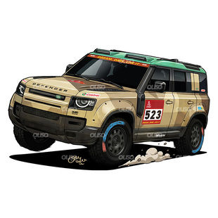 新款路虎卫士达喀尔版D7X-R拉力越野主题插画滴胶冰箱贴车迷原创