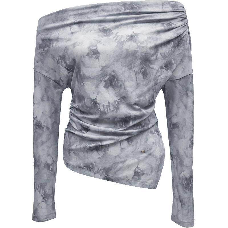 ONLY2025秋冬新款性感扎染一字肩修身打底长袖T恤女|125302031