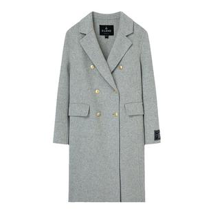 【含绵羊毛】Eland衣恋毛呢外套女美式学院风翻驳领双排扣大衣