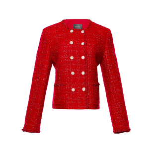 【绵羊毛】Koradior珂莱蒂尔商场同款2026春新款红色香风花呢外套