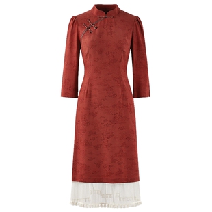 秋水伊人气质国风连衣裙2026年春季新款女装休闲百褶纱新中式长裙