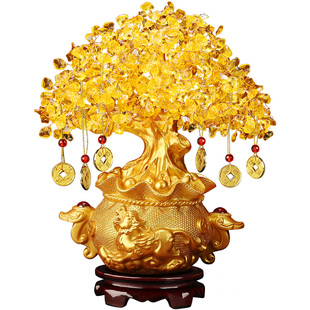 黄水晶摇钱发财树招财摆件家居入户玄关酒柜装饰乔迁新居工艺礼品