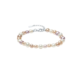 周六福淡水珍珠手链女S925银彩色珍珠手饰优雅送女友本命年礼物