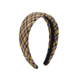 Skvela/高颅顶法式精纺羊毛发箍 艾米丽 黄棕色千鸟格洋气发卡女