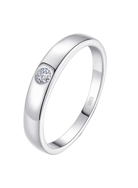 男士莫桑钻纯银渡白金素圈钻戒