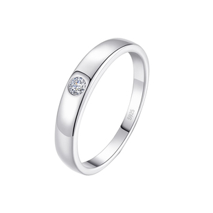 莫桑石钻戒男士纯银渡白金素圈钻石戒指男款婚嫁求婚订婚结婚戒指