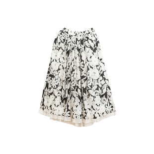 忘城H1261座/墨韵花影/夏新款42支苎麻天丝半裙黑白印花a字半身裙