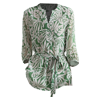 重磅真丝绸衬衫女2025夏新款短袖时尚系带碎花印花100%桑蚕丝上衣