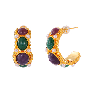 独特中古绿松石耳环女耳圈耳钉轻奢圈圈高级2025新款秋冬蓝色耳饰