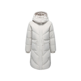 JW真维斯女装上衣冬季羽绒服 纯色韩系风连帽保暖羽绒中长款外套