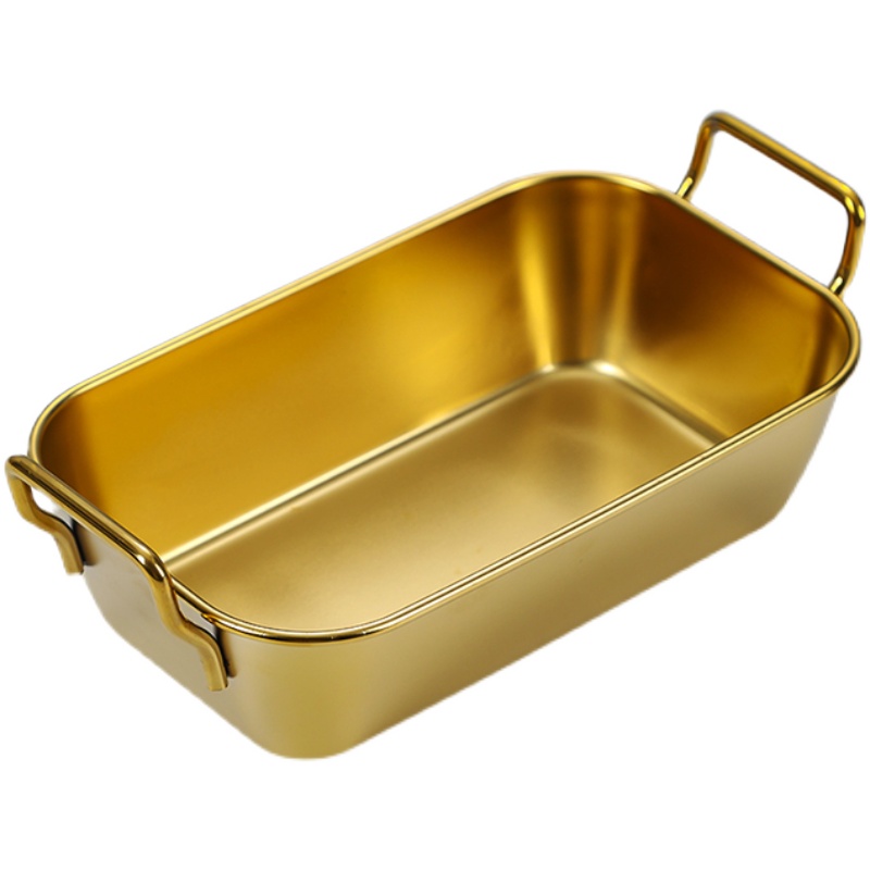 韩式不锈钢油炸小吃盘薯条筐烤肉店蔬菜碟创意金色火锅小酥肉碟