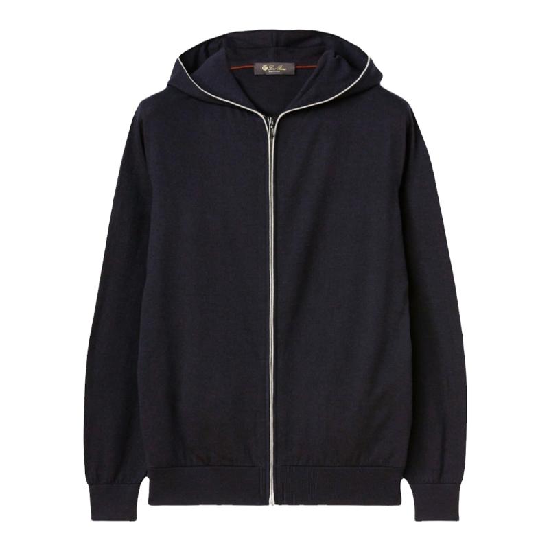 Loro Piana/诺悠翩雅男装针织羊绒与棉质混纺面料拼接连帽短夹克