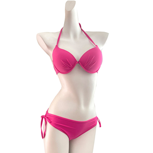 omom新款立体褶皱条纹连体大三角泳衣高腰显瘦度假游泳装4068