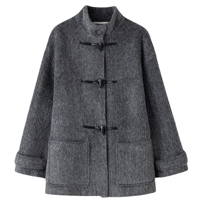 FANLE STUDIOS升级湿狗Alpaca羊驼复古立领牛角扣中长款大衣外套