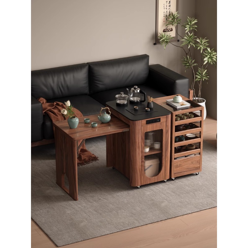 木伈居 可伸缩折叠阳台茶车小型实木茶桌功夫茶家用可移动边茶几