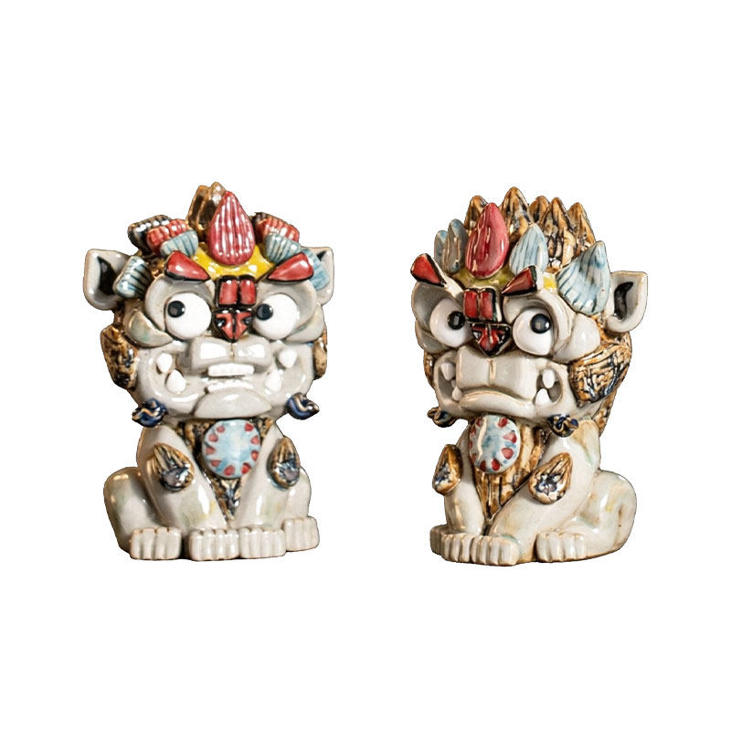喜狮摆件一对陶瓷工艺品送新人