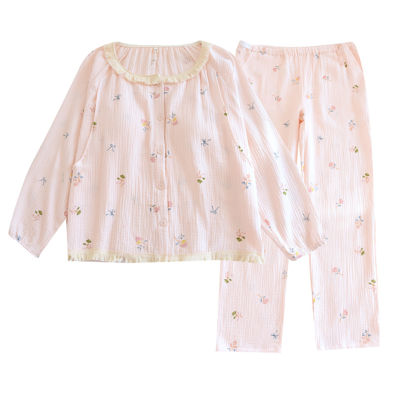 100全棉月子服春秋夏季薄款双层棉纱孕期产后哺乳喂奶孕妇睡衣