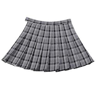 紫色格子百褶裙女夏天高腰小短裙绿色显瘦a字大码冬季半身裙裙裤