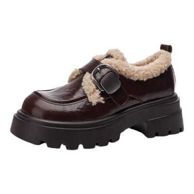 星期六正品加绒厚底增高乐福鞋女