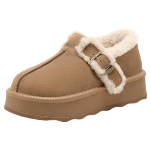 千百度厚底雪地靴女靴2025冬季新款休闲棉鞋增高勃肯鞋加绒毛毛鞋