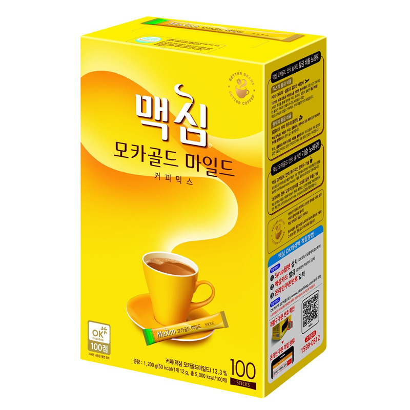 韩国进口maxim麦馨黄咖啡摩卡速溶咖啡粉三合一即饮100条盒1200g