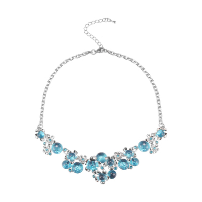 BXA冰魄蓝水晶花朵项链女锁骨链轻奢重工颈链2024新款晚礼服配饰