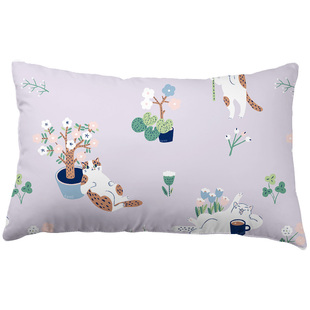 如茉春夏全棉猫咪套件学生枕套单只成对秋冬单人香芋联珠蓝印园艺