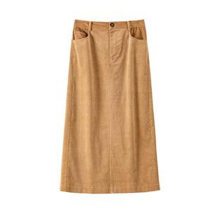 【王鹤润同款】BANANA CICI2025年冬季灯芯绒直筒高腰长款半身裙