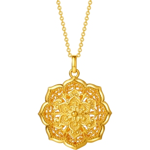 周六福黄金吊坠足金计价福韵长安镜藏挂件节日礼物