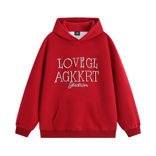 GKKRT美式复古珍珠字母连帽卫衣男款加绒潮牌小众设计感重磅外套