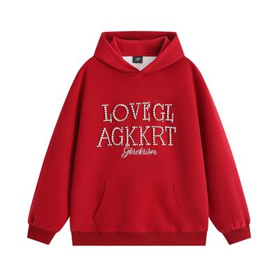 GKKRT美式珍珠字母加绒连帽卫衣