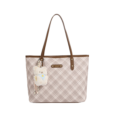 格纹大容量托特包包女通勤单肩包