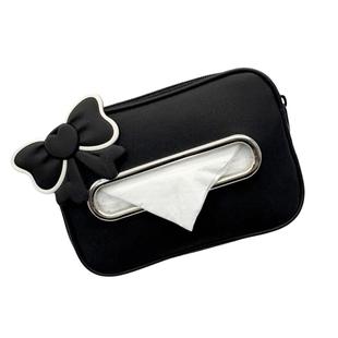 汽车纸巾盒蝴蝶结皮革车用椅背挂式女抽纸盒多功能扶手箱纸巾盒套
